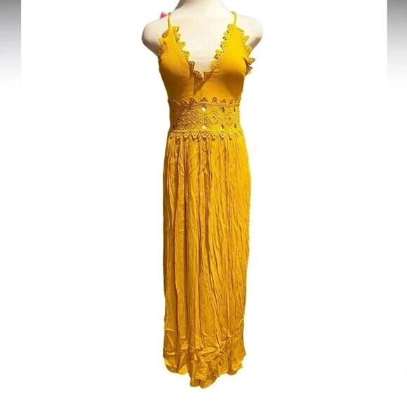 Lulu's Small This Love Mustard Yellow Lace Maxi Dress Size S - Picture 2 of 14